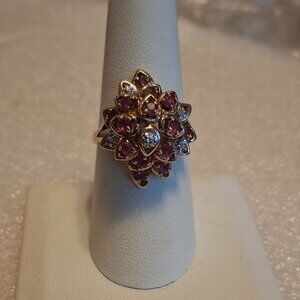 10K Yellow Gold Lab Pink Ruby and Diamond Ring Size 8 4.45 gr 💍
